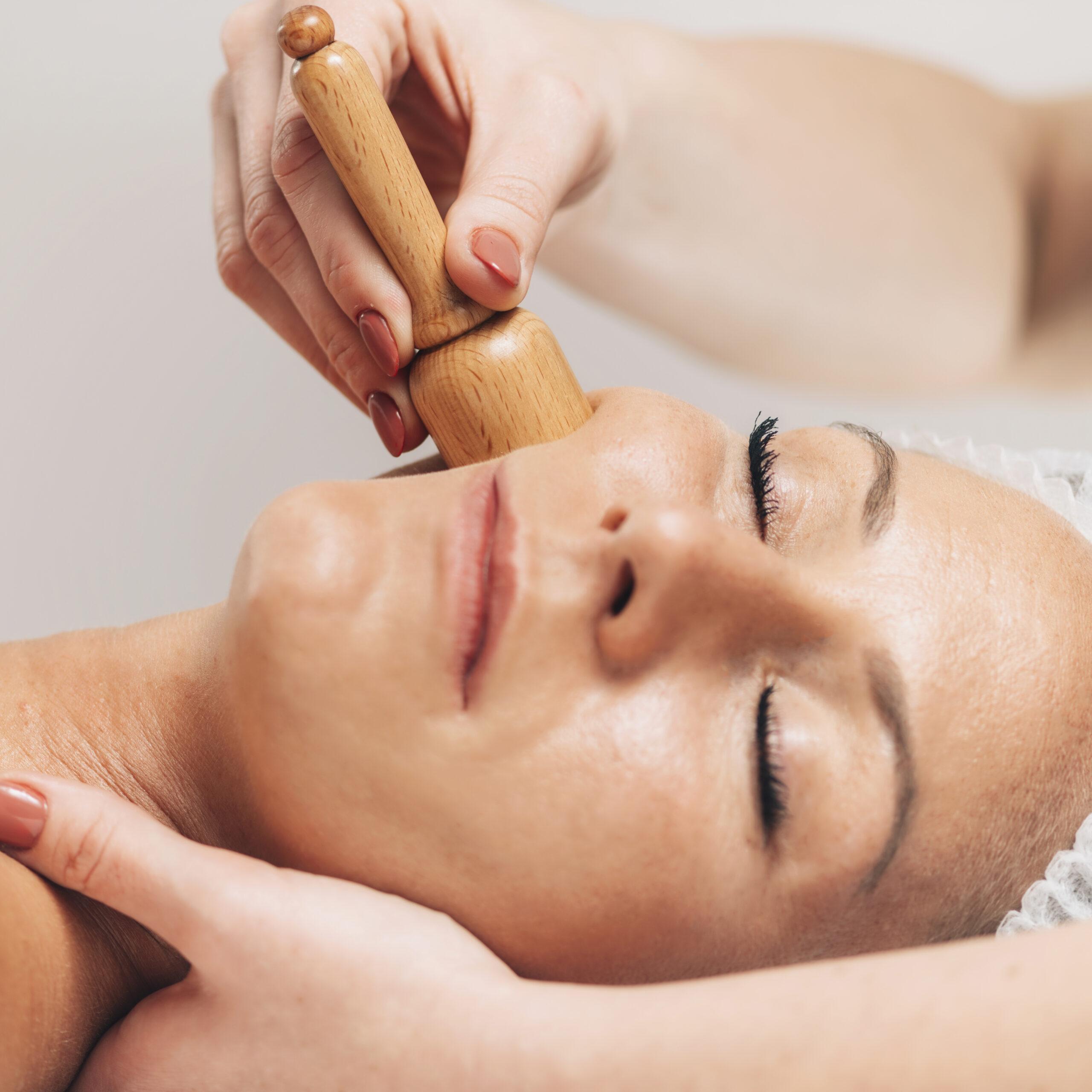 Facial Madero therapy Massage with Wooden Massager for Anti-Aging  and Face Lifting